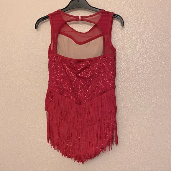 Weissman Dance costume red sequin flapper fringe Fringe Neckline Dress D12490 LC - Picture 3 of 10